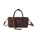 Sac à main carré en cuir dépoli marron foncé avec inscription dorée et pendentif - Avec Pendentif / Café