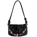 Bolso nube plisado negro con elegantes cuentas de mármol de colores y correa de hombro anudada - Negro