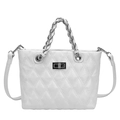 Bolso tote blanco acolchado con cierre de giro plateado y asa de cadena - Blanco