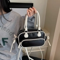 Borsa Boston bicolore bianca e nera con elegante fiocco e design a doppio manico - Nero/Bianco