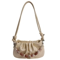 Bolso nube plisado beige con cadena de mármol y correa ajustable de hombro - Beige