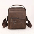Sac bandoulière rétro en cuir PU marron avec poignée et sangle réglable pour hommes - Marron