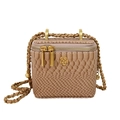 Mini sac chaîne à motif serpent marron thé au lait avec détail fleur de camélia - Kaki