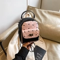Mini zaino trapuntato rosa e nero con tracolla a catena e motivo a coniglio - Rosa