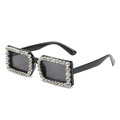 Schicke quadratische Damen-Sonnenbrille mit luxuriösen Strasssteinen und schwarzen Gläsern - Schwarzer Rahmen / Weißer Strass