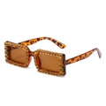 Fashionable leopard print square sunglasses with double-row rhinestones and brown lenses - Ready Stock / Standard Leopard Print Frame with Brown Rhinestones