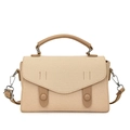 Beige woven canvas satchel bag with leather trim and adjustable crossbody strap - Off White