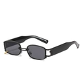 Lunettes de soleil rectangulaires rétro noires avec anneaux dorés tendance - Monture Noire Verres Gris