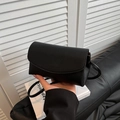 Chic black litchi pattern leather crossbody square bag with flap and slim strap - Black