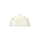 Elegant white shell-shaped evening clutch bag with pearl clasp and gold chain strap - White