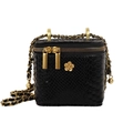 Mini sac boîte noir motif crocodile avec fermoir fleur doré et bandoulière chaîne - Noir