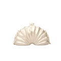 Pearlescent white shell clutch bag with gold chain and large double pearl clasp detail - Light Khaki