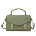 Sage green woven canvas handbag with leather flap and adjustable shoulder strap - Green