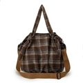 Bolso de hombro clásico de pana a cuadros azules y marrones con correas ajustables - Estilo de Lana a Cuadros (6153-花mz) / Café Cuadros