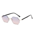 Lunettes de soleil sans monture à verres dégradés violets et pont doré pour femmes - Monture Dorée Verres Gris Rose