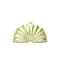 Elegant light green shell evening clutch with pearl clasp and gold chain strap - Green