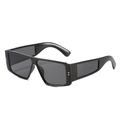 Lunettes de soleil rétro carrées noires avec clous dorés et branches larges sur fond blanc - Monture Noire Gris Complet