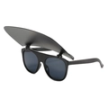 Black oversized flip-up sunglasses with top sun visor for trendy outdoor protection - Black Frame Black Grey Lens (Black Hat)