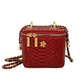 Mini sac boîte rouge à motif serpent avec fleur dorée et bandoulière en chaîne chic - Rouge