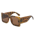 Retro vierkante oversized zonnebril met schildpadmotief en donkerbruine glazen - Luipaard Frame / Theekleurige Lenzen