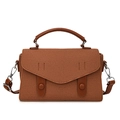 Retro canvas and leather handbag in deep brown with top handle and crossbody strap - Biscuit