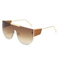 Oversized gradient brown flat top sunglasses with gold metal frame and side shields - Gold Frame Gradient Tea Lens