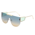 Oversized shield sunglasses with blue orange gradient lenses and gold metal temples - Gold Frame Green Yellow Lens