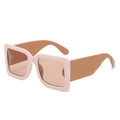 Oversized square sunglasses in matte light pink with wide brown temples and tinted lenses - Pink Frame Tea Lens