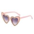 Occhiali da sole a cuore rosa con strass scintillanti e lenti viola sfumate - Montatura Rosa Lenti Sfumate Grigie