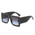 Chic black square frame sunglasses with purple to blue gradient lenses and thick temples - Black Frame Grey Blue Lens