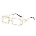 Fashion oversized square sunglasses with gold metal frame and lightning shaped temples - Gold Frame Clear Lens