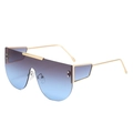 Oversized one-piece sunglasses with blue-purple gradient lenses and gold metal frames - Gold Frame Grey Blue Lens