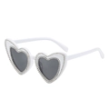 White heart-shaped sunglasses with sparkling rhinestone trim and dark gray lenses - Ready Stock / Standard (Incl. 13% VAT Invoice) White Frame Full Gray Lenses