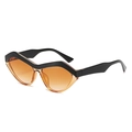 Cat eye sunglasses in black and amber orange finish with geometric triangle frame - Black Brown Frame Brown Lens