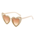 Fashionable heart-shaped cream sunglasses with double-row rhinestones and brown lenses - Ready Stock / Standard (Incl. 13% VAT Invoice) Off-White with Double Tea Lenses