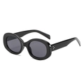 Classic black oval frame sunglasses with dark grey lenses and silver stud details - Black Frame Grey Lens