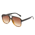 Classic black pilot sunglasses for women with brown gradient lenses and dual bridge design - Regular / Black Leopard / Brown Gradient