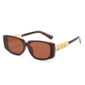 Lunettes de soleil rectangulaires en écaille avec verres bruns et branches dorées - Monture Léopard / Verres Thé