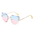 Frameless geometric cat-eye sunglasses with blue-pink gradient lenses and gold metal temples - Gold Frame Gradient Blue Pink Lens