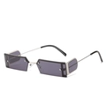 Trendy square semi-rimless metal sunglasses with silver rivets and dark grey lenses - Ready Stock / Silver Frame Grey Lens
