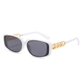 Retro white square sunglasses with dark grey lenses and gold chain link details - Ready Stock / Standard (Incl. 13% VAT Invoice) White Frame Full Gray Lenses
