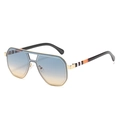 Retro geometric oversized sunglasses with gold metal frame and blue gradient lenses - One Size / Gold Frame Green Tea Lens
