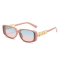 Pink rectangular sunglasses featuring blue-to-pink gradient lenses and gold chain details - Ready Stock / Regular (including 13% special ticket) pink frame blue powder tablets