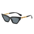 Classic black cat-eye sunglasses with chunky gold chain detail on the temples - Black Gold Frame Grey Lens