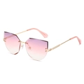 Frameless cat-eye sunglasses with pink gradient lenses and elegant gold metal temples - Gold Frame Purple Pink Lens