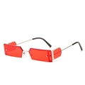 Chic rectangular sunglasses featuring red transparent lenses and slim metal frames - Ready Stock / Silver Frame Wine Red Lens