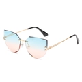 Frameless cat eye sunglasses with blue and pink gradient lenses and gold metal frame - Gold Frame Green Pink Lens