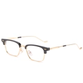 Retro square browline glasses frames in black and gold finish with metallic accents - Black Gold Frame