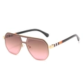 Gouden pilotenbril met roze verloopglazen en gestreepte details op de pootjes voor dames - Eén Maat / Gouden Frame Thee Roze Verloop Lens