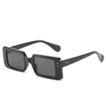 Retro rectangle sunglasses in black resin with silver rivets and dark grey lenses - Black Frame / Black Lens